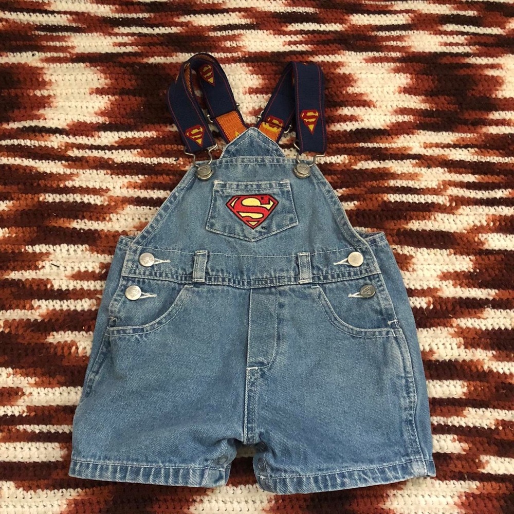 Vintage Warner Bros Infant Overalls 12M Embroidered Superman Superbaby Logo DC